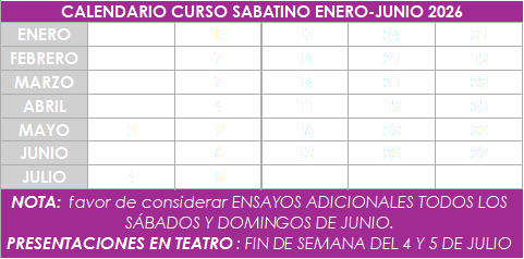 CALENDARIO SABATINO 2026